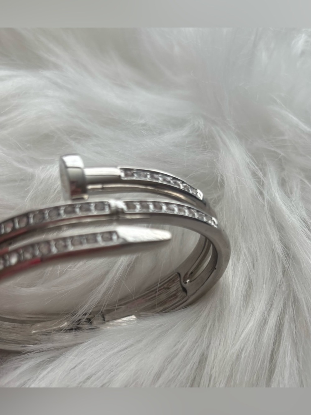 Silver Paved Nail-Style Hinged Bangle Bracelet